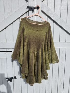 Free People Olive Green Knit Poncho